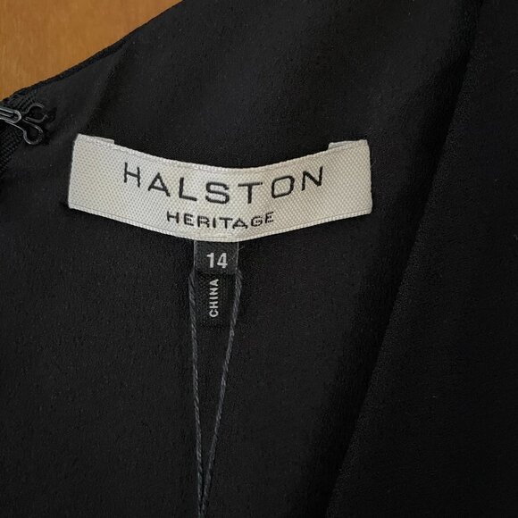 NWT Halston Heritage Sleeveless V-Neck Flounced Party Cocktail Dress Black 14 - Picture 7 of 10